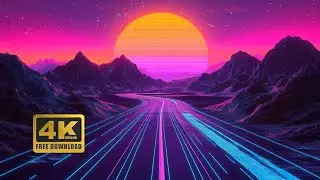 Neon Dreamscape: Journey Through a Synthwave Mountain Highway at Sunset