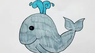 Рисуем кита. Видео урок как нарисовать китенка. Раскрашиваем кита разными цветами.
