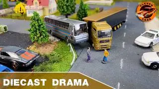 1/64 Scale Miniature City Mayhem: Bus and Semi-Truck Collision