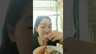 Relaxing at home eating butter shrimp and bangus