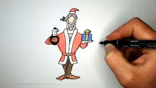 Как нарисовать Новогоднего доктора Ливси из Острова сокровищ | Dr Livesey drawing