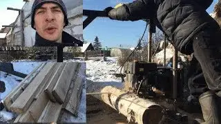Шинная пилорама в работе! распускаем бревна на доски!