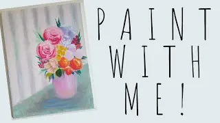 Retro Floral Painting Acrylic on Canvas, Paint with me / How to paint acrylic on canvas Floral