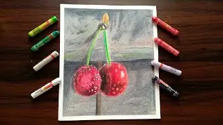 Oil pastel Drawing Of Cherry 🍒/ Step by step for beginners/easy .