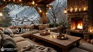Cozy Rooftop Cafe Ambience With Jazz Music | Soothing January Jazz & Warm Fireplace for Study, Work