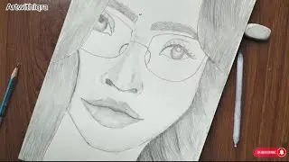 How to draw a Girl with Glasses || learn step by step || Pencil sketch #girlfacesketch #pencilsketch