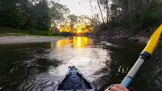 Kayak fishing for Murray cod at sunset