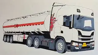 Marker hand-drawing Scania tanker truck Scania Road King tanker truck