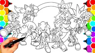Sonic Coloring Pages NEW Sonic Team NEW Sonic in the movie 3 Tails, Knuckles, Amy Rose  COLORING 52с