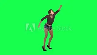 Beautiful protesting woman painting on wall from left angle on green screen