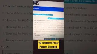 VU Finalterm Paper Pattern Changed | #shorts #myfirstvlog #virtualuniversity #vulearning#shortvideo