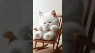 Pure Relaxation: Adorable White Cat in a Rocking Chair