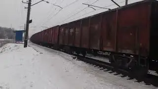 Електровоз ВЛ11.8-664 з вантажним поїздом + привітна бригада, з. п. 368 км