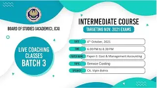 Intermediate Paper 3 CMA | Topic: Service Costing| Session 2 | 04 OCT, 2021