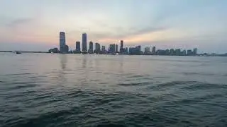 Lower Manhattan, New York. View across the Hudson to the city of New Jersey.