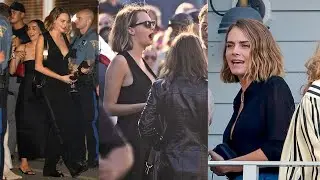 Cara Delevingne in black attire night transition at Jack Antonoff and Margaret Qualley NJ wedding