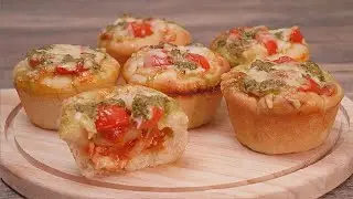 [No music] How to make a cute muffin-shaped pizza cup [Recipe]