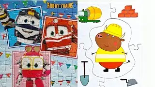 Mr. Bull and Robot Trains - assembling cartoon puzzle for kids and toddlers