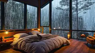 No Ads, Rain Sounds For Sleeping 🌧️ Thunderstorm & Warm Fireplace  | ASMR Rain for Relax & Study