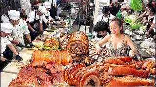 BBQ Vietnam Street Food: Giant Grilled Pork Belly and Sausages at Outdoor Food Fair
