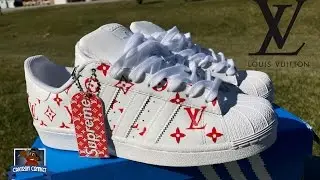 How To: Louis Vuitton x Supreme Collab Adidas Superstar Custom + On Foot | Stencil Tutorial