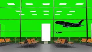 Airport Window Wall in Boarding Gate Green Screen Chroma Key