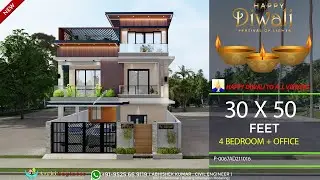 30x50 House Design 3D | 🔥🔥1500 Sqft | 167 Gaj | 5 BHK | Modern Design | Terrace Garden | 9x15 Meters