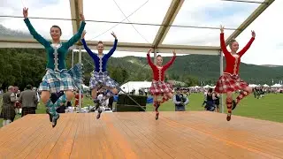 Highland Fling Scottish dance competition held during 2023 Ballater Highland Games in Scotland