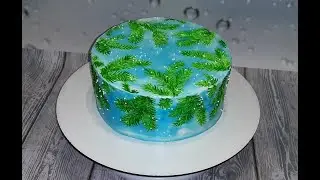 КАК НАРИСОВАТЬ ЕЛОВЫЕ ВЕТОЧКИ на БЗК!!! УКРАШЕНИЕ НОВОГОДНЕГО ТОРТА БЗК!!!