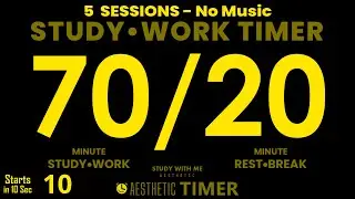 Dark Mode, Pomodoro 70 / 20 Study Timer, No Music, 70 Minute Study, 20 Minute Break, 7.5 Hour Focus