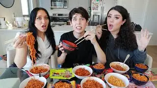 trying every flavor of buldak with the girls