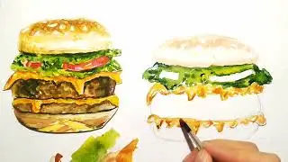 Рисуем фастфуд🍔🍔🍔 акварелью