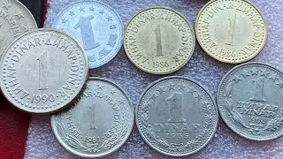 Series 36 Jugoslavia 1 dinar, 1991 1990 1986 1881 1968 1953