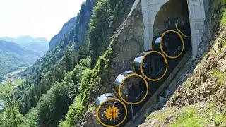 Stoos Funicular Railway  360° .. World Record Max. Incline of 110% to uphill travel