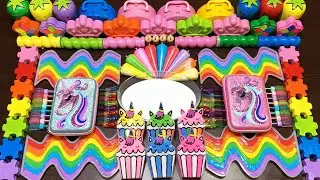 ASMR WITH CLAY PIPING BAG & RAINBOW ! Mixing Random Things Into Glossy Slime 2176