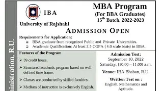 MBA for BBA Graduates Program | Admission Circular 2022-23 | IBA RU