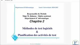 Test du Logiciel et Analyse de Qualité Chapitre 2