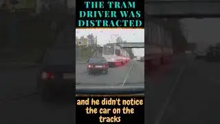 Tram ran over a passenger car. #shorts