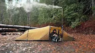 Escaping the Pouring Rain in a Solo Hot Tent