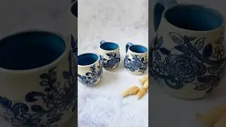 Hand-built mugs with blue and white colors.. #handmadeceramics #ceramicsart #homedecor