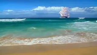 футаж- море, чайки,  парусник