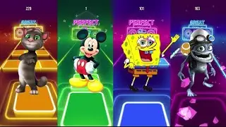 Talking Tom vs Mickey mouse vs The Spongebob vs Crazy frog Tile's Hop Edm Rush Battle