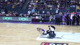 Kings lion goes bowling. (Annoying announcer)