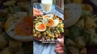 Smażone ziemniaczki z bobem, podane z 6-minutowym jajkiem 😍 #recipe #food #bób #furajedzenia