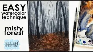 EASY watercolor techniques for misty Autumn forest