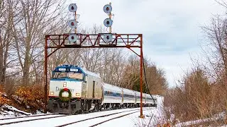 Festive Wreaths under Classic Searchlights on Amtrak's Downeaster