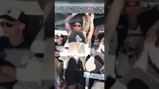 Idiot on a boat - real life pin bowling 