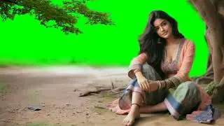Indian beautiful girl sitting under tree green screen video | green screen background video effect