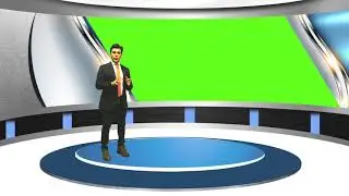 Virtual studio green screen for solo anchor with standing posture. free use. chroma key.