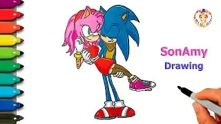 How to draw SonAmy ❤💙 Sonic and Amy Rose drawing easy step by step